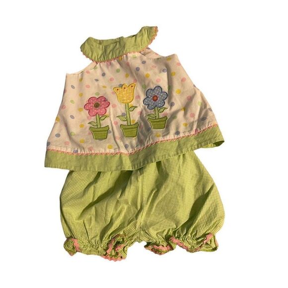 Anavini outfit green and white gingham bloomer 2 piece size 18 month - Picture 1 of 6